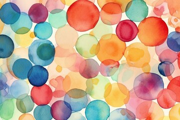 Colorful circles on white background with watercolor texture. Generative AI