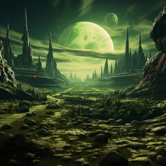 Alien landscape green tones