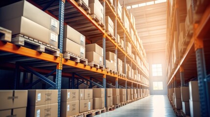 Obraz premium stock product inventory on shelf at distribution warehouse. logistic business ship and deliver, professional, stock, manage, movement, logistic, storage, delivering, shipping, supply, storehouse