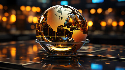 Global business, globe futuristic technology background