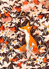 Fototapeta premium Happy vixen fox illustration. Poster print or Wallpaper idea.