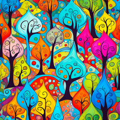 Colorful whimsical trees  - 663987609