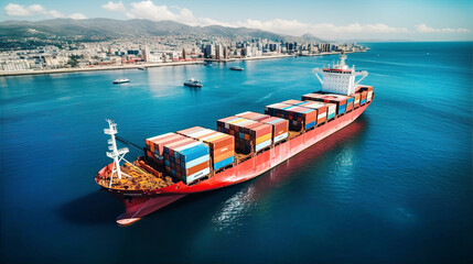 Container ship getting to port. Cargo, transportation, supply and  economy idea