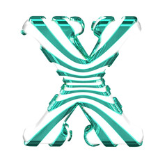White symbol with turquoise straps. letter x