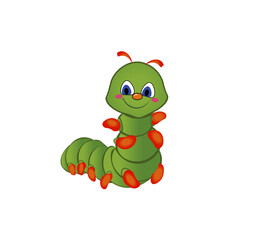 Vector illustration of a green cartoon caterpillar with a smile