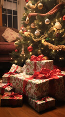 Obraz na płótnie Canvas christmas tree and gifts for xmas promotion