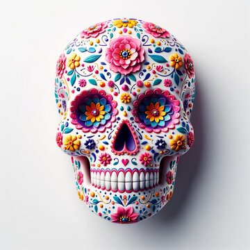 Festive dia de los muertos background Hispanic heritage sugar skull, 3d render digital illustration, dia de los muertos and day of dead concept