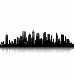 City skyline silhouette with reflection on a white background. Vector illustration.