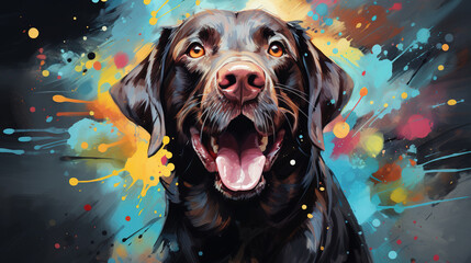 Adorable labrador retriever dog in mixed grunge color illustration. - obrazy, fototapety, plakaty