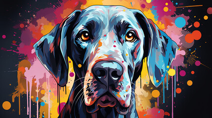 Adorable great dane dog in mixed grunge color illustration. - obrazy, fototapety, plakaty