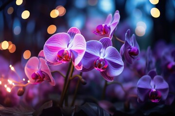  a purple flower with a blurry background of lights in the background.  generative ai - obrazy, fototapety, plakaty