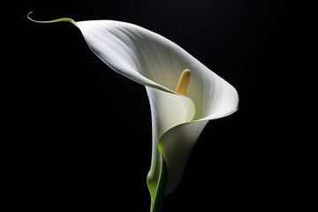  a white flower with a green stem on a black background.  generative ai - obrazy, fototapety, plakaty