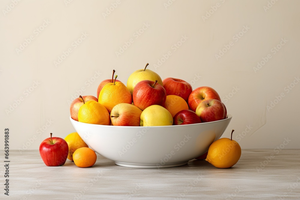 Aufkleber a bowl of apples and oranges on a counter top. generative ai