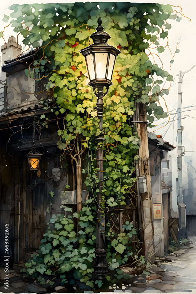 Canvas Prints street light in old city in the evening