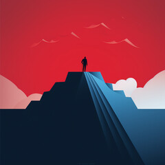 Businessman standing on the top of the mountain. Vector illustration