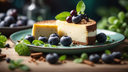 blueberry cheesecake with mint hd wallpaper