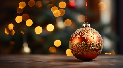 Obraz premium christmas decoration on a dark background with christmas ball.