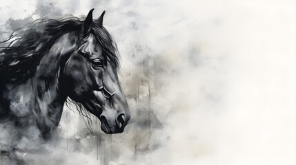 black horse painting on white background