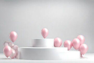 3d render of a celebration podium with balloons, Generative AI