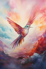 Fototapeta premium watercolor painting of flying bird in sky