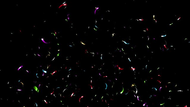 Colorful Confetti Falling on a a Black, Green, Blue and White Background.