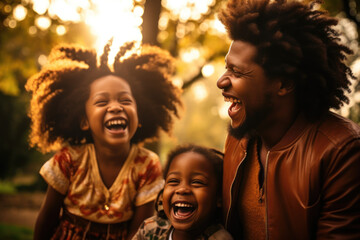 Fototapeta premium family in a park during golden hour