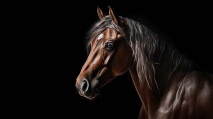 studio portrait horse isolated on black background