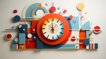modern art with colorful wall clock - obrazy, fototapety, plakaty