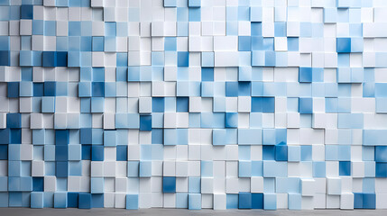 An architectural marvel of a wall meticulously assembled with light white-blue blocks, showcasing modern craftsmanship