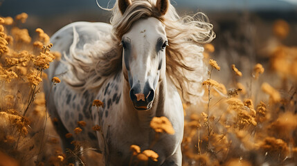 beautiful white horse in the field