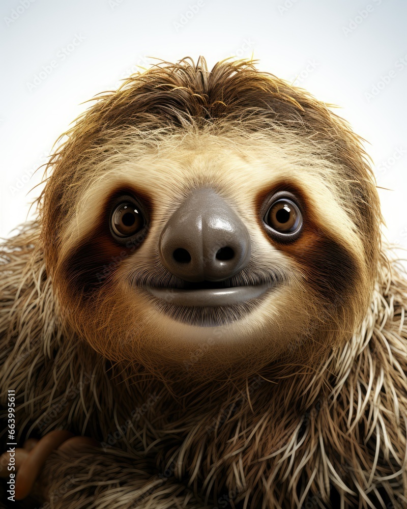 Poster a close up of a sloth with a funny look on its face. generative ai