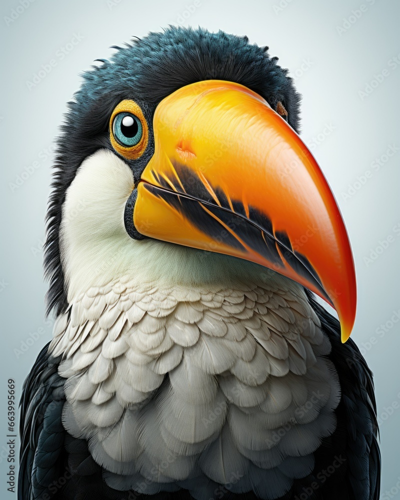 Poster a colorful bird with a large beak and a long beak. generative ai