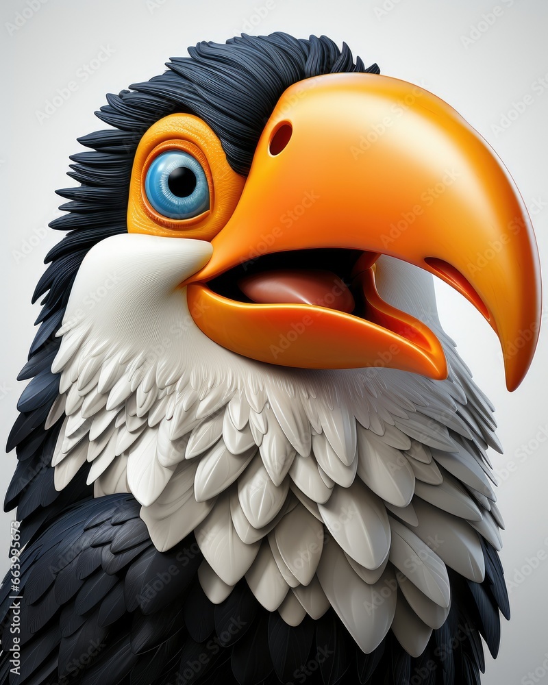 Poster a close up of a bird with a large beak and a large orange beak. generative ai