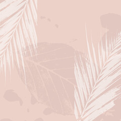 Abstract floral beige tropical leaves background with a touch of gold foil texture