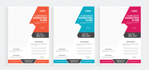 Creative business marketing printable flyer design, set of corporate flyer, leaflet, and handout templates, editable custom vector graphic industry flyer design, a4 size paper sheet design