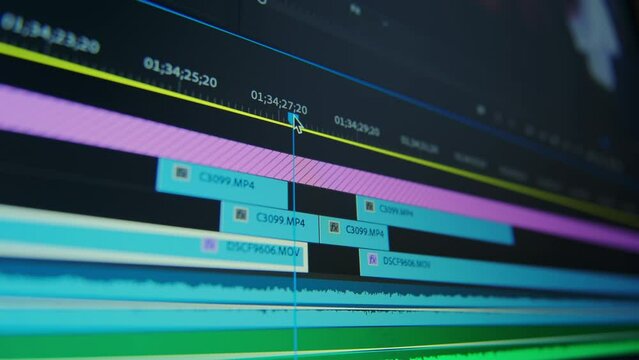 Close up view of Video editing on a computer. Monitor the computer and capture the work of the program for video editing, Video processing, postproduction, clip maker