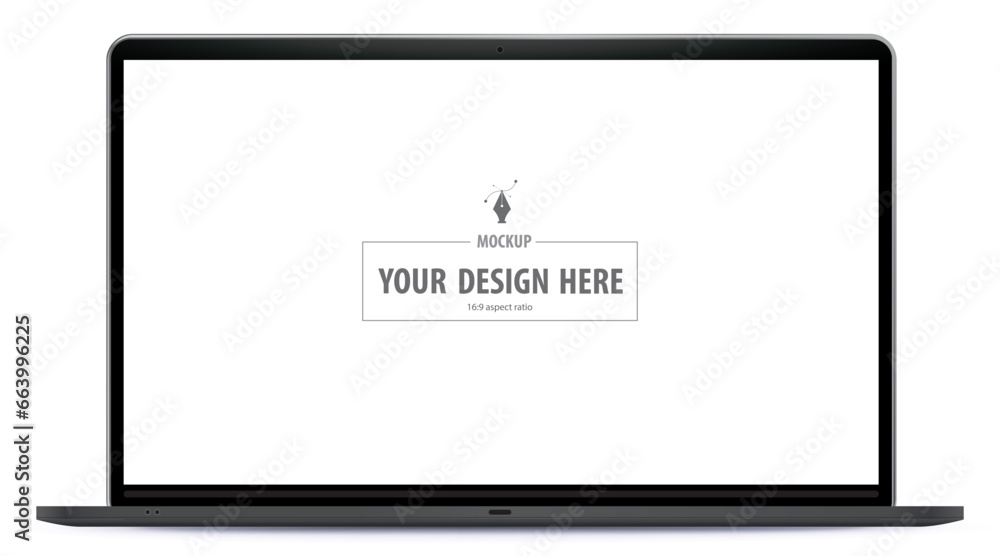 Fototapete laptop computer vector mockup. black notebook pc with 16:9 aspect ratio screen vector illustration o