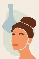 Abstract Romantic Minimalist Woman Portrait Graphic Character Avatar Pattern Background