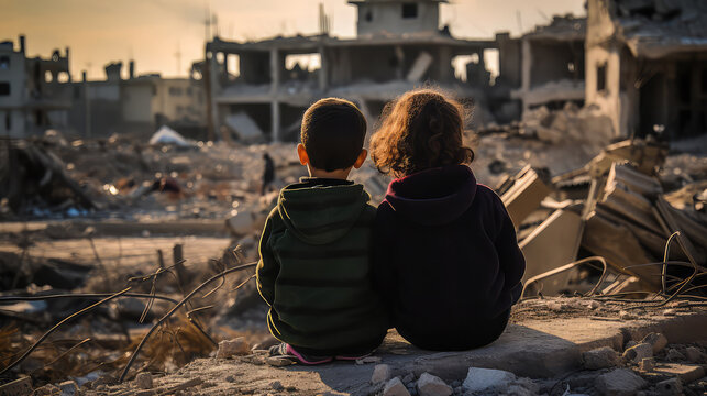 Palestine kids Gaza destroyed town war crisis