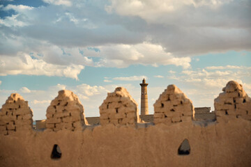Minaret and City walls in Khiva Uzbekistan