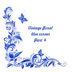 Vintage floral blue corner. Decorative border. Part 4