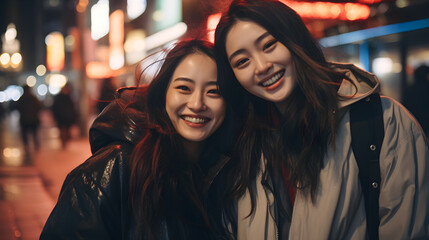 Japanese women happy  with her friend roaming in new York street
