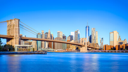 panoramic view at the skyline of new york during sunrise