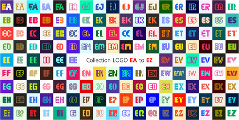 Collection LOGO EA to EZ. Abstract logos mega collection with letters. Geometrical abstract logos