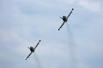 Military fighter jet plane at air base. Airport and airfield. Air force flight operation. Aviation...