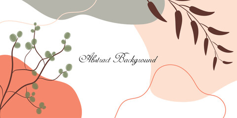 Abstract floral element background. Minimal plants element in pastel color. Template for social media post, invitation, greeting card, poster, advertising, event, page cover. Vector Illustration.