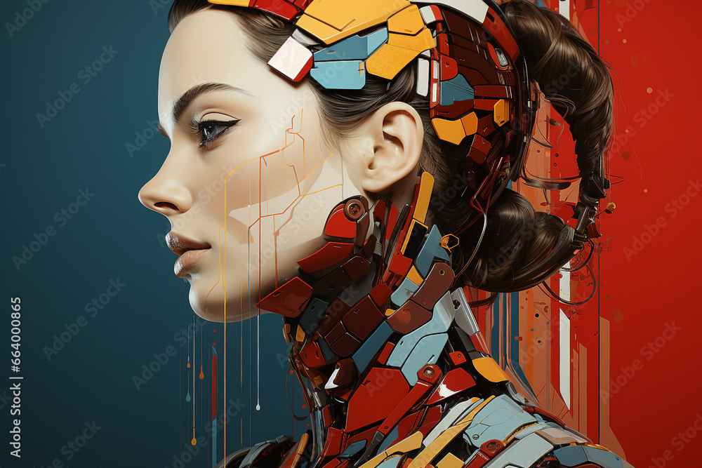 Aufkleber generative ai picture of beautiful robotic human android future 3d robot invention