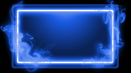An isolated empty frame with neon fumes and electric flashes, placed on a transparent backdrop.