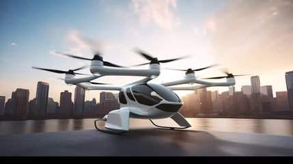 Fototapeten An ultra-modern EVTOL Aircraft with the capability of vertical takeoff and landing. © ckybe