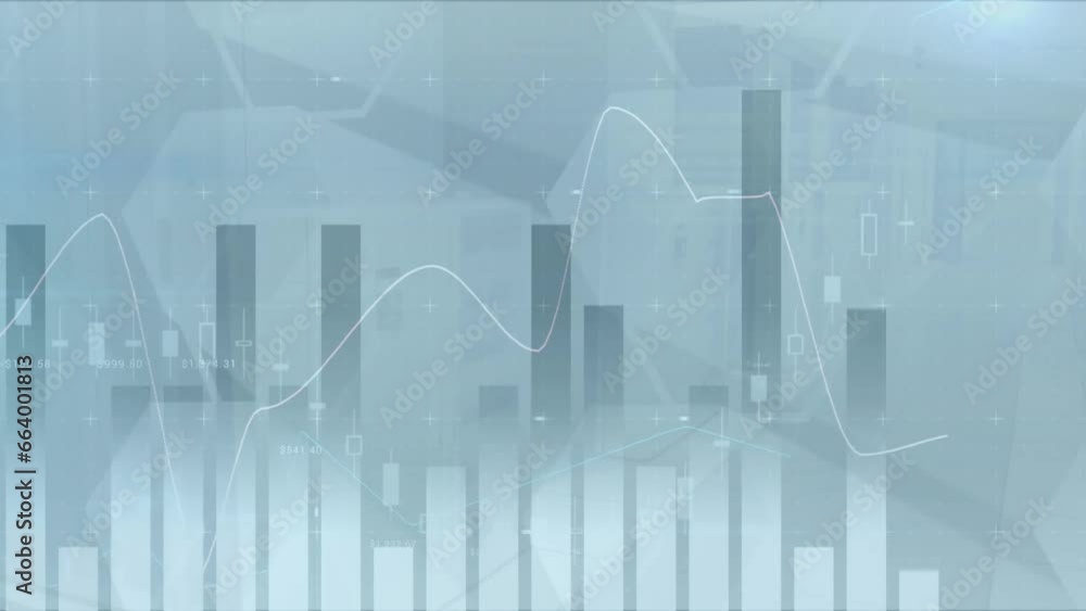 Poster animation of statistical data processing against blue gradient background